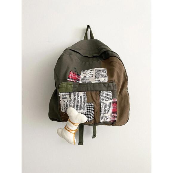 Japan Military Green Patchwork Backpack Bag - Picture 1 of 6